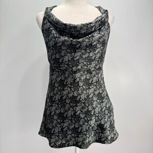 Studio JPR Black & Silver Lace Look Draped Neck Sleeveless Top Size Small